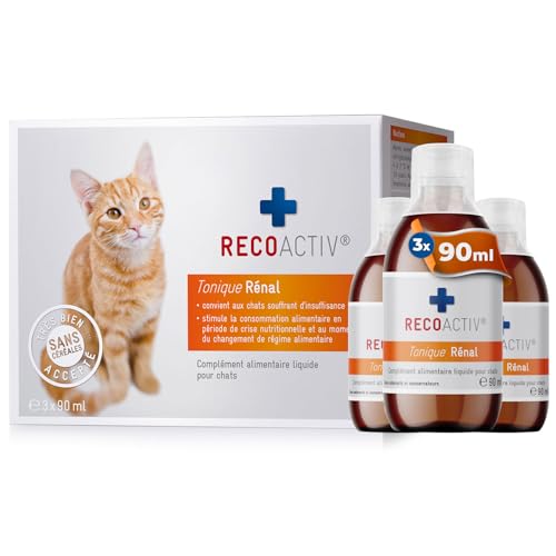 RECOACTIV Tonique Rénal pour Chats, 3 x 90 ML, complément Alimentaire pour la Convalescence en Cas de Signes précoces de Troubles de la Fonction rénale du Chat Ainsi Que pour la prophylaxie