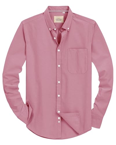 J.VER Shirt for Men Adult Long Sleeve Oxford Button Down Business Smart Casual Work Formal Fashion Regular Fit Dress Shirts Pink L