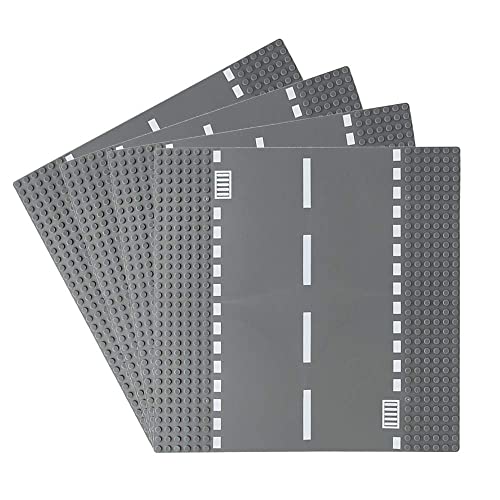 Feleph Classic Road Base Plates Straight Street Town Road Building Set 25 x 25 cm Baseplate Compatible with Major Brands Building Bricks(Straight 4 Pieces)