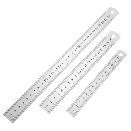 GGUFAY 3 Stück Edelstahl Lineale,15cm, 20cm, 30cm Metall Lineale mit geraden Kanten,Doppelseitenskala Kante,Edelstahl Lineal Messwerkzeug,für Handwerk, Schule und professionelle Anwendungen