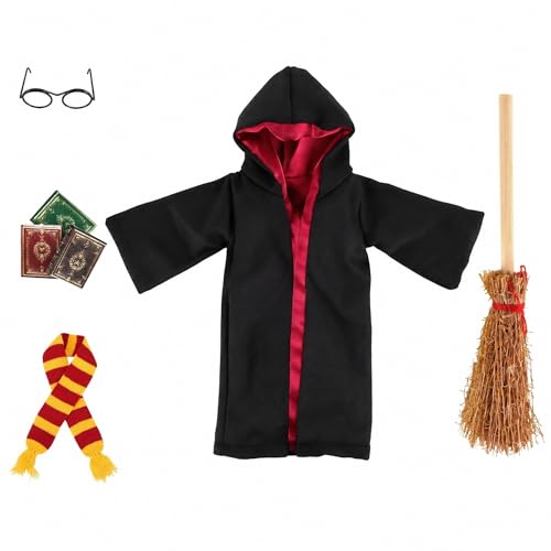 Elf Doll Wizard Clothes Kit and Props Accessories for Elf Doll the Costume Christmas Halloween Dress up Gifts Idea for Girls Includes Broom Mini Glasses Scarf Mini Book