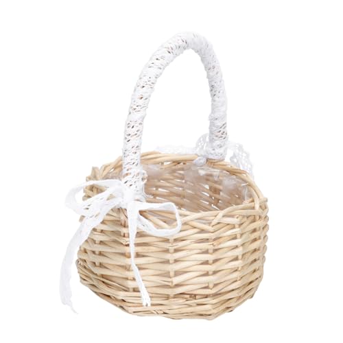 Luxshiny cesta de flores de ratán cesta de tela hierba marina hogar tejido cestas almacenaje cestas de mimbre para guardar cosas cesta tejida con asas ratán de madera Khaki Color Aleatorio