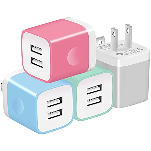 X-EDITION USB Charger Plug, 4-Pack 2.1A Dual Port USB Wall Charger Power Adapter Charging Block Cube Compatible with Phone Xs Max/Xs/XR/X/8/7/6 Plus/5S, Samsung, LG, Moto, Android Cell Phones More