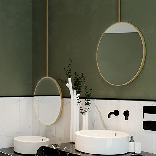 Miroir rond suspendu doré 40cm avec perche de fixation stable - 2