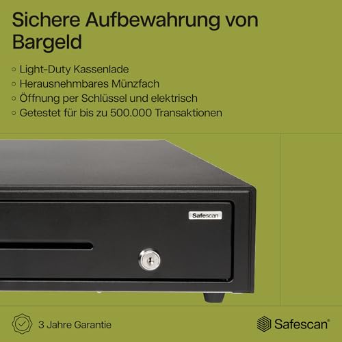 Safescan LD-4141 Light-Duty Kassenschublade mit 4 Fächern für Banknoten und 8 für Münzen - Kassenlade mit RJ-12 Anschluss (z.B. Registrierkasse) - Zuverlässige Kassenschublade von 41 x 41,5 x 11,5 cm