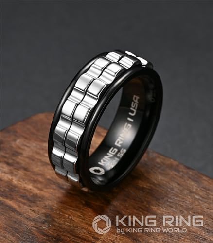 King Ring 8mm Wide Gear Spinner Ring – Fidget Ring for Men & Women Stainless Steel K42 – Black Silver 07 - Thumbnail 2