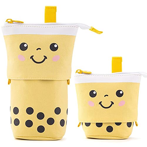 Friinder Cute Pen Pencil Telescopic Holder Stationery Case, Stand-up Transformer Bag with Smile Face Dot Organizer, Great for Summer Holiday Cosmetics Pouch Makeup Bag