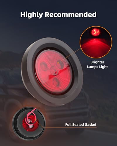 LBRSR 8x 2.5\"Amber+Red Round Trailer Side Marker Light Grommet Flush Mount Trailer LED Marker Clearance Light 2.5 inch Clearance Lights with Reflex Lens for Truck RV Camper, IP67 Waterproof, 12V - Thumbnail 3