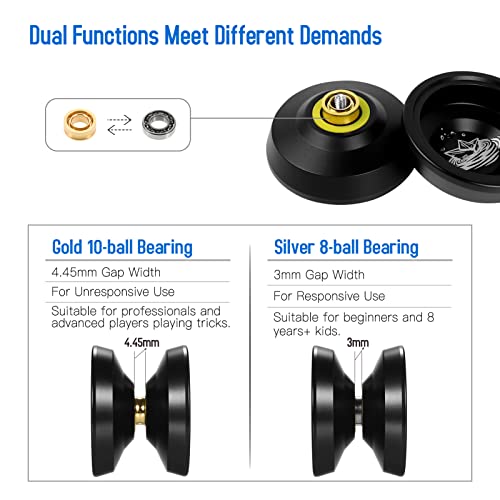 Image of Eacam Professional Responsive Aluminum Yo Yo for Kids Beginner, Replacement Unresponsive Ball Bearing for Ad-vanced Yoyo Players + Removal Bearing Tool + Bag + 5 Yoyo Strings
