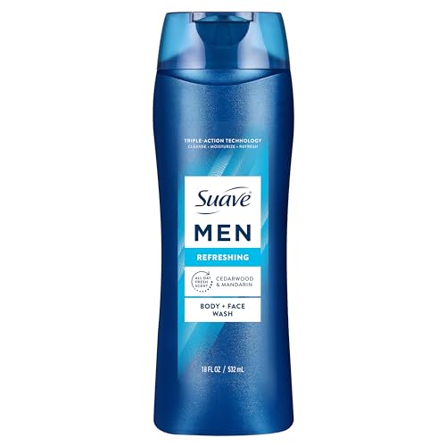 Suave Men Refreshing 2-in-1 Body & Face Wash with Glycerin & Vitamin E Paraben & Phthalate Free Cleanse Moisturize Refresh Long-Lasting Fragrance 18 FL OZ
