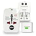 AC Universal Travel Adapter Wall Plug W/ Retracting Plugs –White Slim Portable Smart Outlet Adapter -Surge Protector W/ Built-In Safety Shutters – For 150+ Countries –By Ocban
