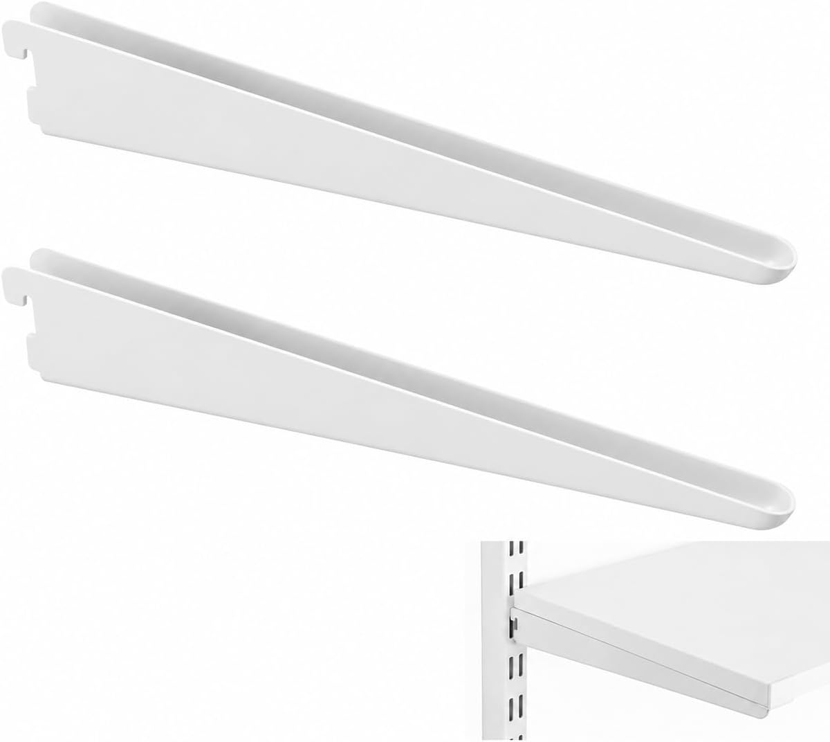 2 Pack White Adjustable Shelf Brackets for Double Track, 11.5 Inch
