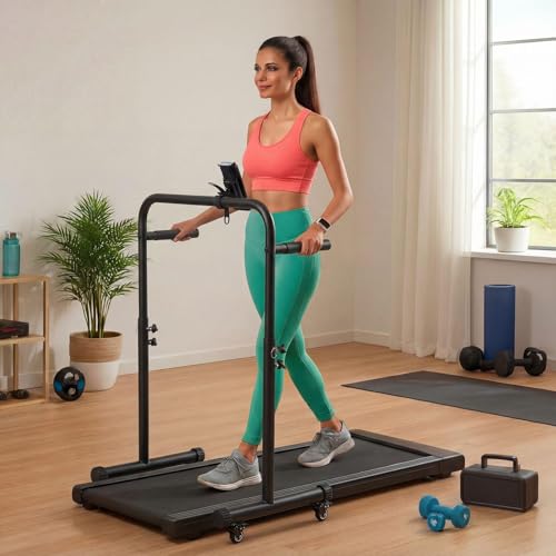 Leinuosen 24.4 Inch Wide Handle Bar for Walking Pad Only with Phone Holder and 4 Wheels Adjustable Handrail Height from 41.37 to 50.03 Inch Comfortable Grip Stainless Steel Frame Stable, with Handle by Leinuosen - Image 6