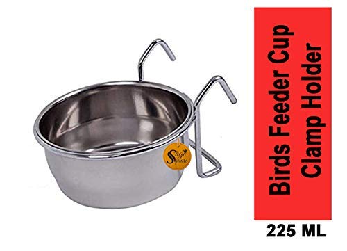 Image of Sage Square Rustproof Stainless Steel Cage Food, Seed, Water Feeder Cum Bowl with Holder clamp for Birds (225ml) (Set of 1)