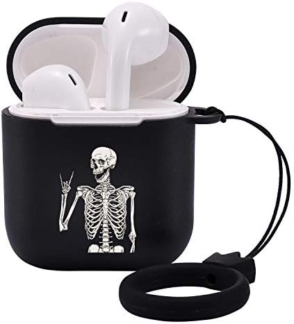 LuGeKe Cases for Airpods 1 and 2 with Keychain, Gothic Skeleton Patterned Case with Protective Soft TPU,Shockproof Cover for Girls Boys Kids Women Men (Smile Skeleton)
