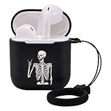 LuGeKe Cases for Airpods 1 and 2 with Keychain, Gothic Skeleton Patterned Case with Protective Soft