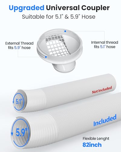 Portable Air Conditioner Window Vent Kit with 82" Length, 5.9" Diameter Exhaust Hose, 13Pcs Universal PVC AC Window Slide Seal with 4 Panel(17" to 63") for Horizontal&Vertical - Thumbnail 6