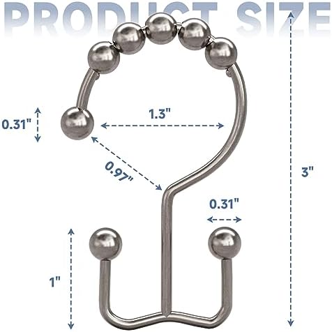 Titanker Shower Curtain Hooks Rings, Rust Resistant Metal Double Glide Shower Hooks Rings for Bathroom Shower Rods Curtains, Set of 12 Hooks - Nickel — view 6