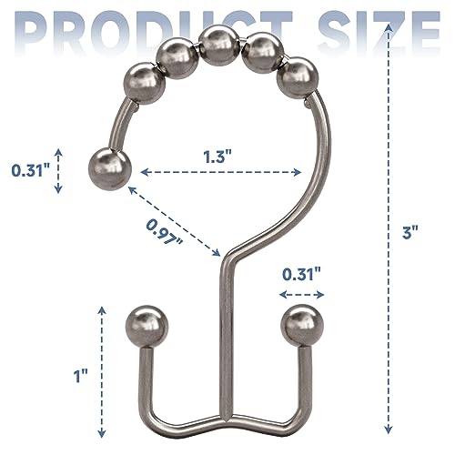 Titanker Shower Curtain Hooks Rings, Rust Resistant Metal Double Glide Shower Hooks Rings for Bathroom Shower Rods Curtains, Set of 12 Hooks - Nickel by Titanker - Image 7