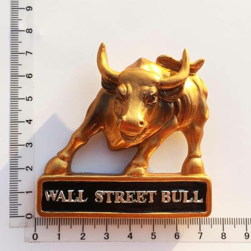 KONGZIZZW Europe, America, Africa, Travel Commemorative Gifts, Magnetic Natural Resin Fridge Magnets, Home Decoration Crafts - New York Wall Street Copper Bull