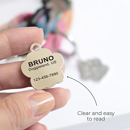 Paw Sparkly Shape Dog Id Tag Stainless Steel Custom Laser Engraved, Cute Bling Glitter Pet Name Tags Personalized With Durable Engraving #TOP7
