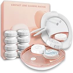 Contact Lens Cleaner, Portable Ultrasonic Contact Lens Cleaning Machine with USB Charger and Solution Soak Case Kit for Soft Lens, Colored Contact Lens, Hard Lens, RGP Lens and OK Lens (White)