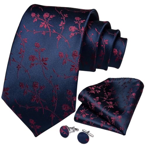 Corbata de seda para hombre con pañuelo y gemelos