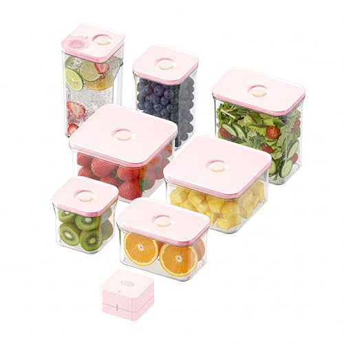 VAKUEN Premium Airtight Food Storage Containers ROSE 8P/SET, 6pcs Container, 1pcs Water Pitcher and Vacuum Sealer. Patented Double Silicone Lining, 100% Leak Proof, BPA-FREE by VAKUEN - Used condition - US$132.99