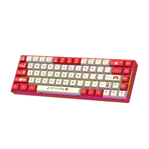 Cuifati Teclado de Juegos por Cable de 68 Teclas con Interruptor Rojo, Teclado Mecánico Retroiluminado Portátil, Teclado de Computadora de Escritorio para PC Portátil (Roja y Blanca (Interruptor