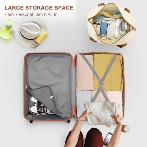 Kono 20-Inch Small Hardside Carry-on Suitcase with Spinner Wheels, Lightweight Rolling Cabin Suitcase for Airplane Travel (Cream White, for 1-3 Days of Travel) - Thumbnail 5