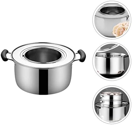 HEMOTON Stainless Steel Steamer Pot Cooking Pot Soup Pasta Pot Stew Pot for Induction Stovetop Home Kitchen Dumpling Bun Bao Silver L