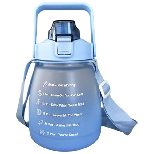 Botella de agua Kawaii con pajita y correa para el hombro, lindas botellas de agua resistentes al calor de gran capacidad de 1300 ml para niñas, escuela, deporte, trabajo, botella Wathet para ni