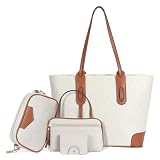 HUA ANGEL Conjunto de Bolsos para Mujer de 4 Piezas – Bolso Tote Grande para Ordenador de 14'', Bandolera de Cadena, Bolso de Mano y Cartera para Trabajo, Universidad, Viajes y Regalo (Blanco)
