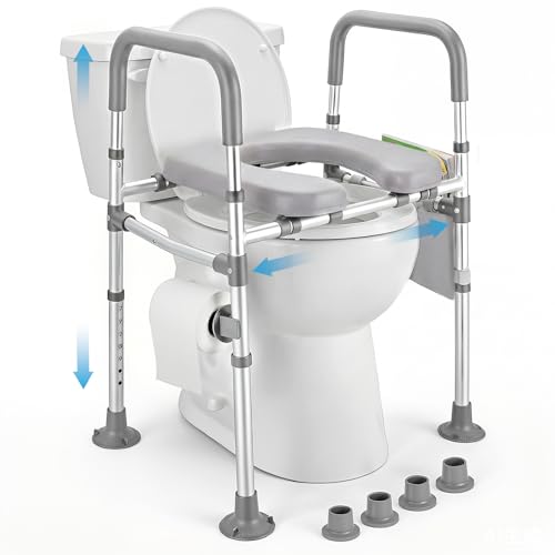 Jradse Réhausseur de Toilette avec Accoudoirs, Réhausseur de Siège de Toilette pour Personnes Âgées, Hauteur et Largeur Réglables, Siège Élevé pour...