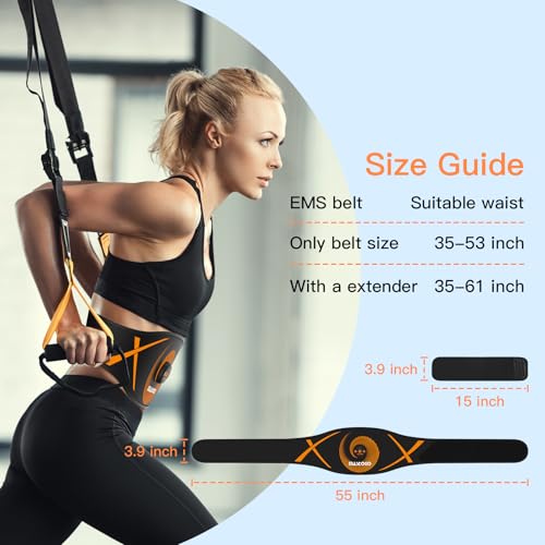 'Adjustable Plus Size Ab Stimulator Muscle Toner Belt - 35-53'' Waist, App-Controlled, 12 Modes, TENS EMS MASS, 25 Levels'