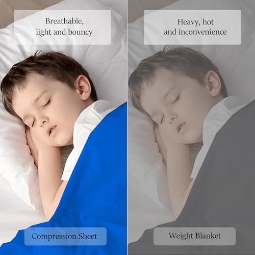 Image of Sensory Bed Sheet for Deep Pressure Therapy - Spandex Bed Sheet - Sensory Compression Blanket for ADHD, Autism - Breathable & Hypoallergenic, Blue, Queen Size