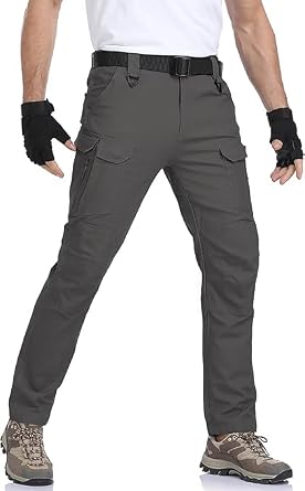CARWORNIC Men's Cargo Work Trousers Cotton Lightweight Stretch Military Combat Hiking Tactical Trousers