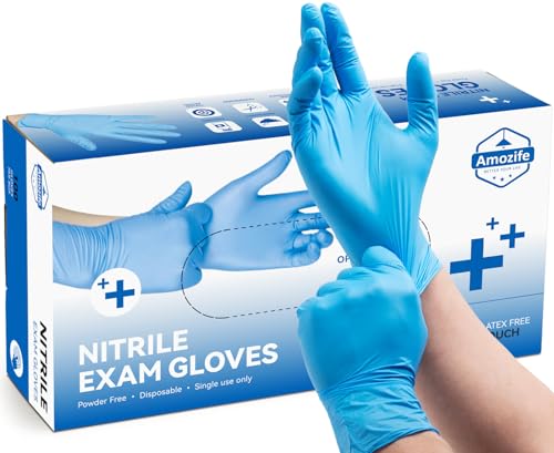 Amozife Blue Nitrile Disposable Gloves, 4 Mil Powder & Latex Free Non-Sterile Exam Gloves for Cooking, Cleaning, Food Prep, Small