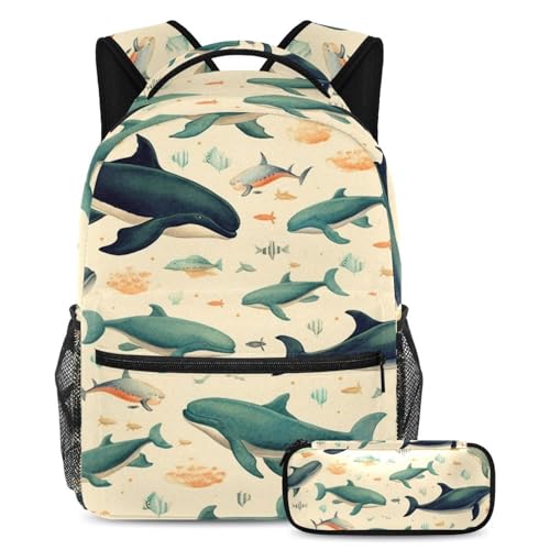 Sac à dos baleines sous-marines colorées grand format pour l'école et sorties
