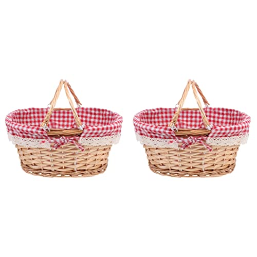 2 Unidades Cesta De Piquenique Cesta De Vinho Cestas Cesto De Pão Tecido Cesta De Ovos Vime Cesta De