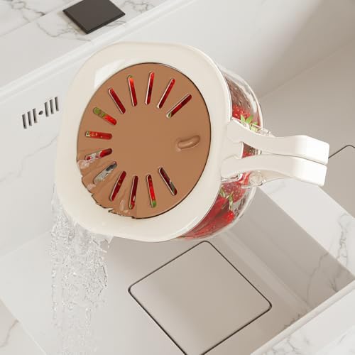 Fruit Vegetable Washing Bowl with Strainer, Multifunctional Produce Washer, Berry Container, Lettuce Keeper for Fridge Refrigerator Organization, Portable Strainers and Colander for Kitchen (Brown)