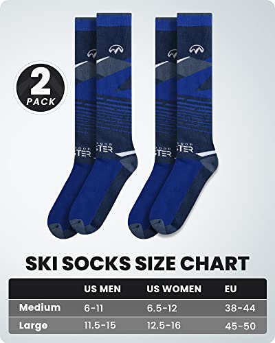 Outdoormaster Ski Socks, 2-Pair Pack Skiing And Snowboarding Thermal Socks For Men With Non-Slip Cuff Design, Geometric Patterns - Dark Blue, Medium #TOP5