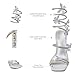 VOZTOLLS Women's Rhinestone Crystal Butterfly High Heels Stylish Open Square Toe Spiral Ankle Strap Dress Chunky Heeled Sandals For Wedding Party Banquet Silver Size 6.5