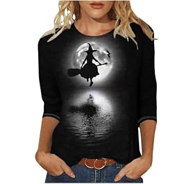 2024 Halloween Shirts for Women Cute Funny Ghost Graphic Tee Crewneck 3/4 Sleeve Tops Halloween Pumpkin Gift T Shirt