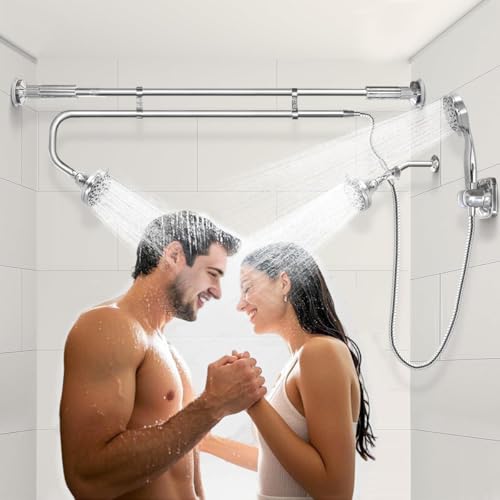 Tandem Shower Heads, Double Shower Head for Couples, Dual Shower Head System for Two People, High Pressure and Adjustable Double Shower Heads