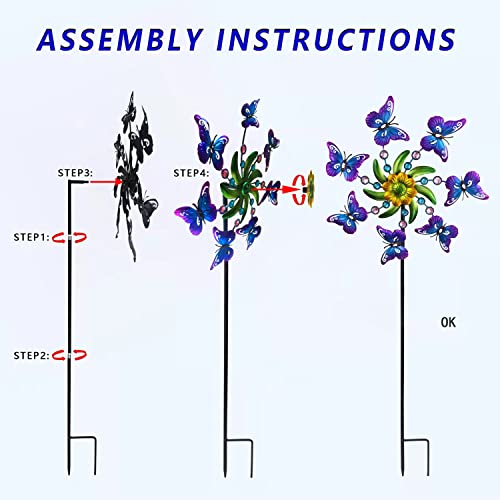 Coozzyhour 39" Butterfly Wind Spinner Stake For Yard And Garden,Outdoor Metal Windmill,Single Direction Wind Sculptures, Kinetic Windmills Catchers For Garden Decorations. #TOP6