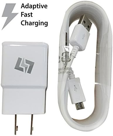 FAST Charger for Samsung Galaxy S7 S6 Note 5 4 + 5 Foot USB Data Cable - Rapid Wall Adapter - White QuickCharge 2.0