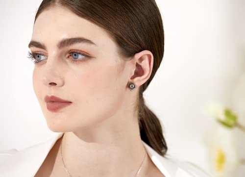 Chaulri Lucky Chevron Top Grade Aaa Genuine South Sea Tahitian Black Pearl Stud Earrings 18K White Gold Plated 925 Sterling Silver - Birthday Anniversary Jewelry Gifts For Women Wife Mom Daughter #TOP2