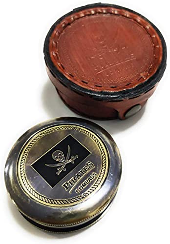 Brújula de latón con estuche de cuero grabado miniatura 1