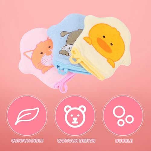 Image of Housoutil 3Pcs Baby Bath Gloves Soft Terry Cloth Wash Mitts for Kids Gentle Exfoliating Scrub Gloves Toddler Bathing Supplies